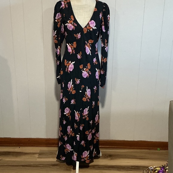 Zara Dresses & Skirts - Zara Black Maxi Dress with Purple Rose Print
